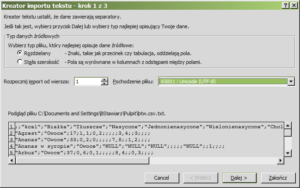 Import tekstu kodowanie