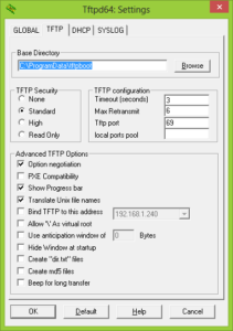 Tftpd64 TFTP Settings