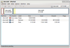 Partitions created with GParted