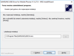 Samsung USB Drivers - Installation Location